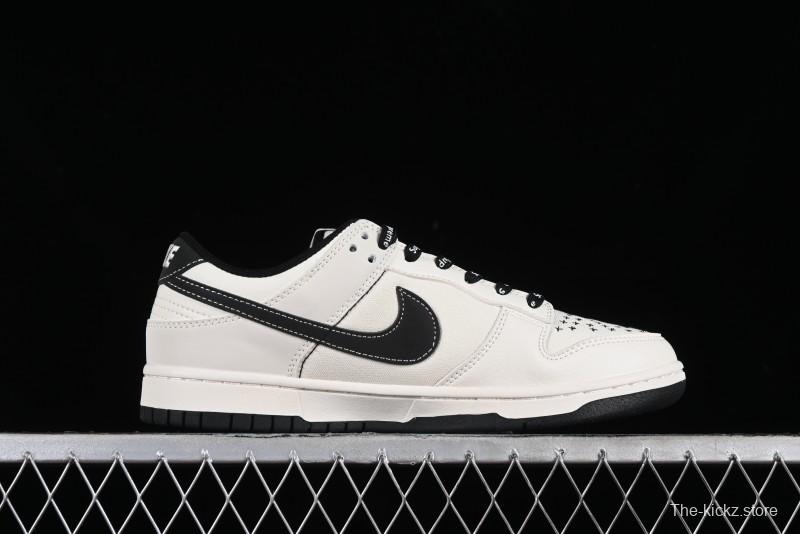 Nike SB Dunk Low Supreme Collaboration - Beige Black Canvas Anniversary Custom Low-Top Casual Skate Shoes - BB8657-515
