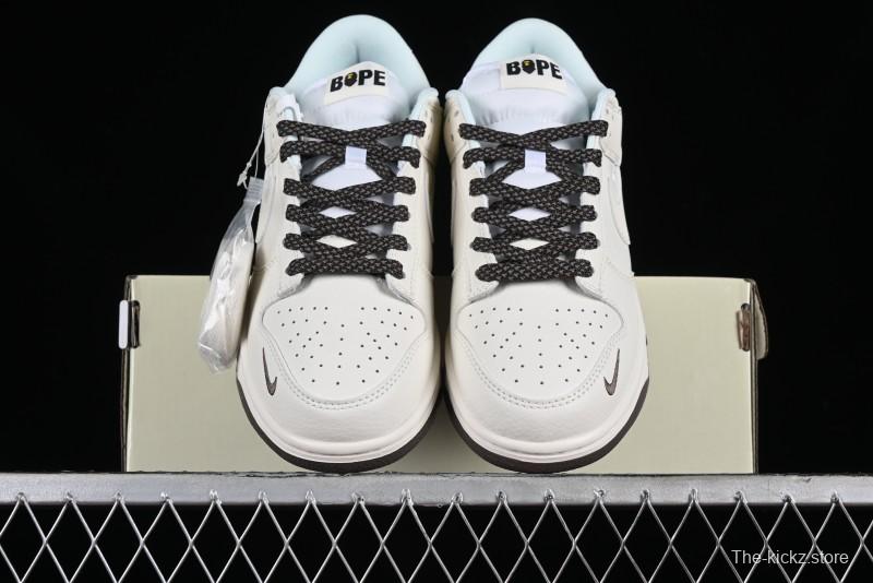 Nike SB Dunk Low BAPE Collaboration Anniversary Edition - White with Brown Swoosh Low-Top Casual Skate Shoes - XD6188-019