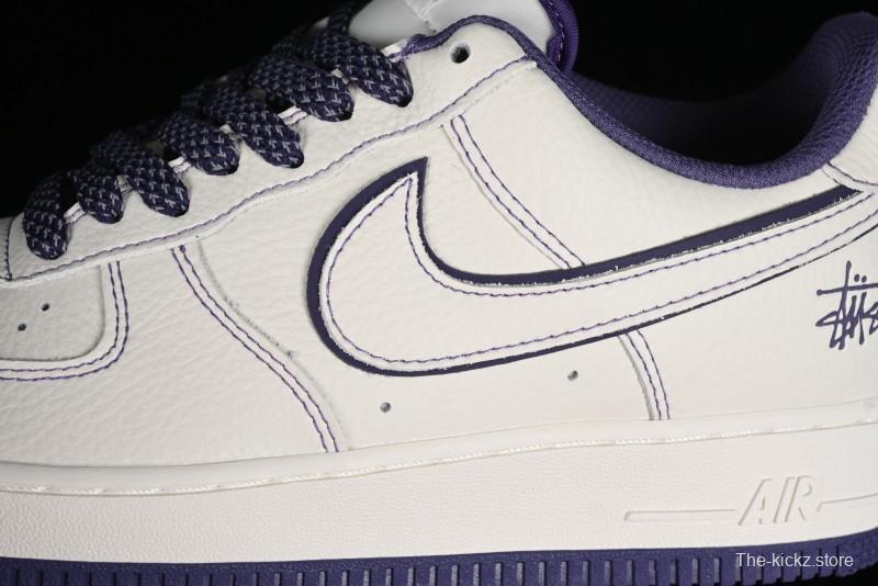 Stussy x Nike Air Force 1 '07 Low Retro Casual Sneakers with Reflective Military Purple - UN1635-222