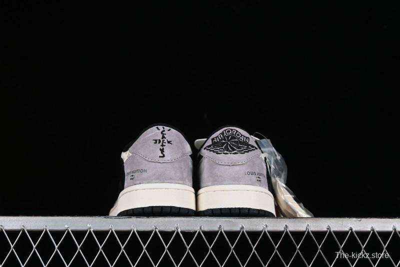 Nike Travis Scott x Fragment Design x Jordan Air Jordan 1 Low OG SP AJ1 LV Grey Black Pig Print Low-top Casual Sneakers - SJ2068-101