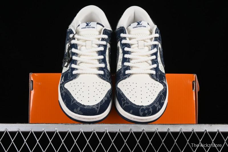 Nike SB Dunk Low LV Collaboration - Blue Denim Print Anniversary High-End Custom Low-Top Casual Skate Shoes - SJ2068-257
