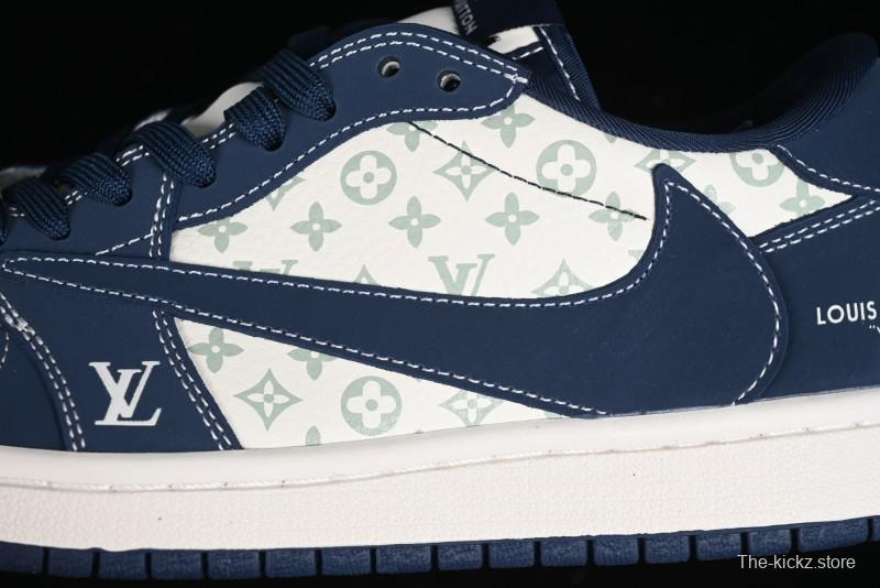 Nike Travis Scott x Fragment Design x Air Jordan 1 Low OG SP AJ1 LV Collaboration Deep Blue Low-top Casual Sneakers - LX1988-103