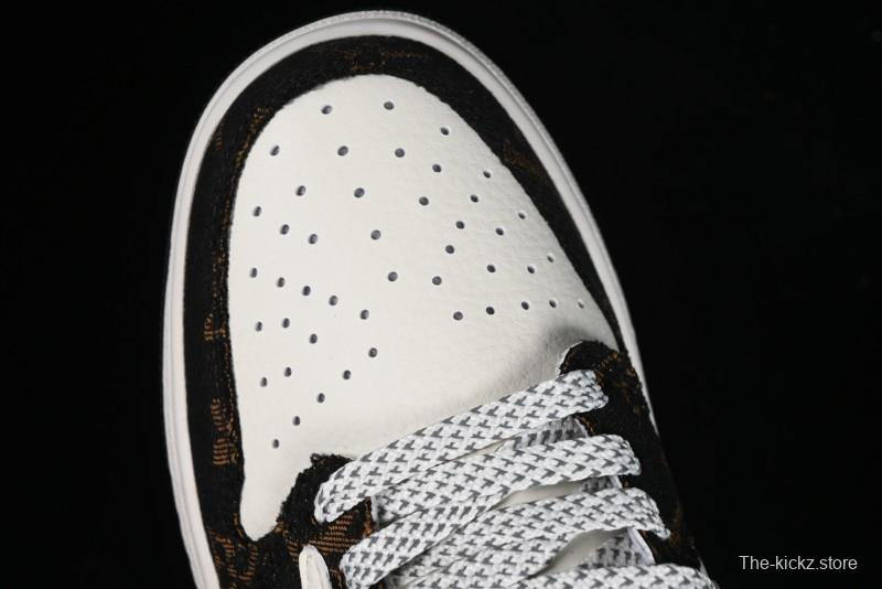 Nike Travis Scott x Fragment Design x Air Jordan 1 Low OG SP AJ1 LV Classic Black Gold Low-top Casual Sneakers - SJ2068-103