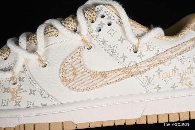Nike SB Dunk Low LV Collaboration Strap Beige Swoosh Anniversary High-End Custom Low-Top Casual Sneakers - SJ2068-250