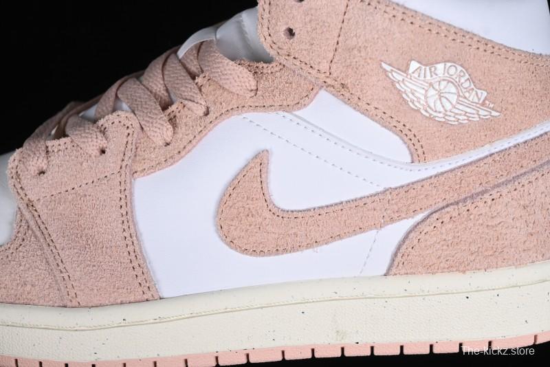 Nike Air Jordan AJ1 Mid Basketball Shoes in White Pink - FN7432-161