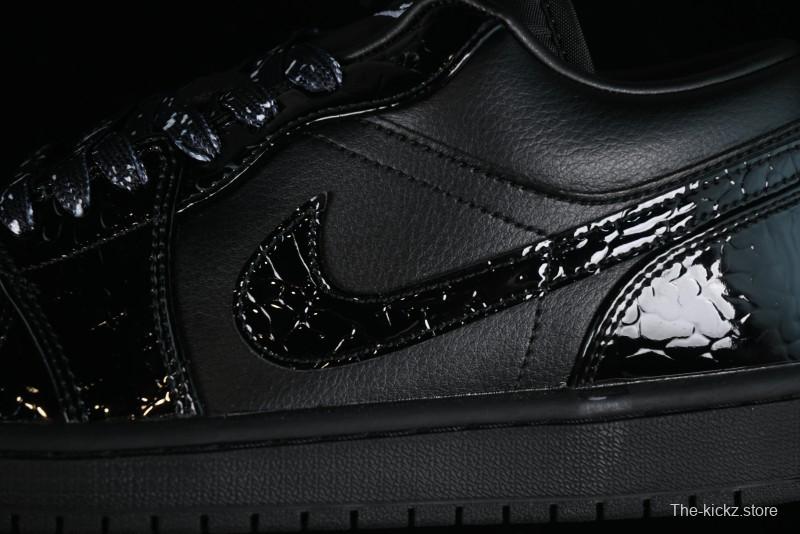 Nike Air Jordan 1 Low "Black Croc" Casual Sneakers with Crocodile-Embossed Leather - HJ7743-010