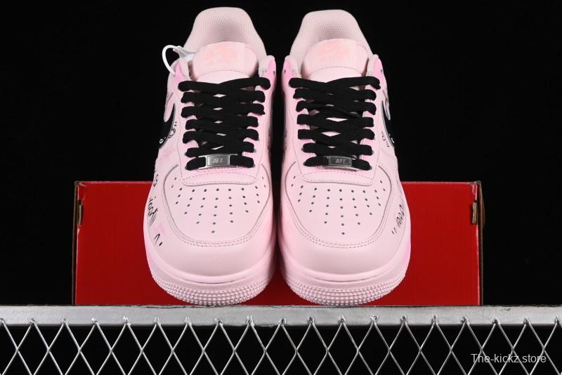 Nike Air Force 1 '07 Low Casual Sneakers with Anime-inspired Peach Pink Spray Design - CW2288-111