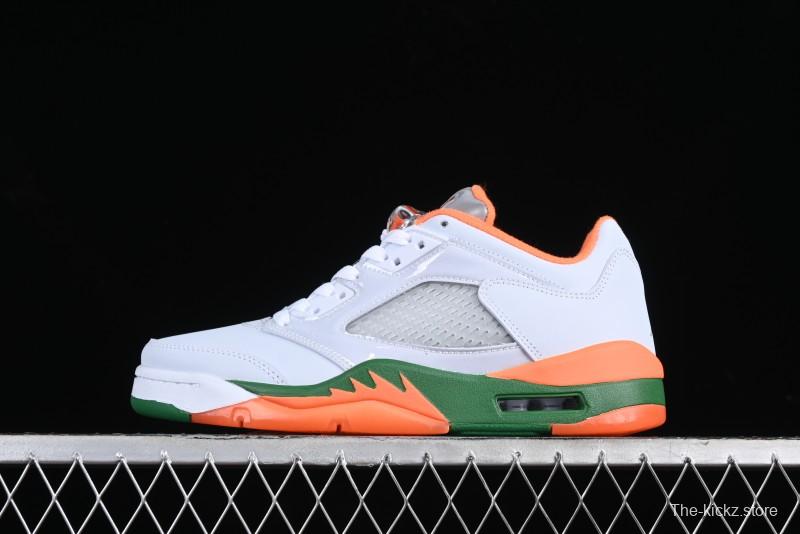 Nike Air Jordan 5 Retro Low AJ5 Sneakers in Football Grey with Vivid Orange and Pine Green Accents - FQ1293-018