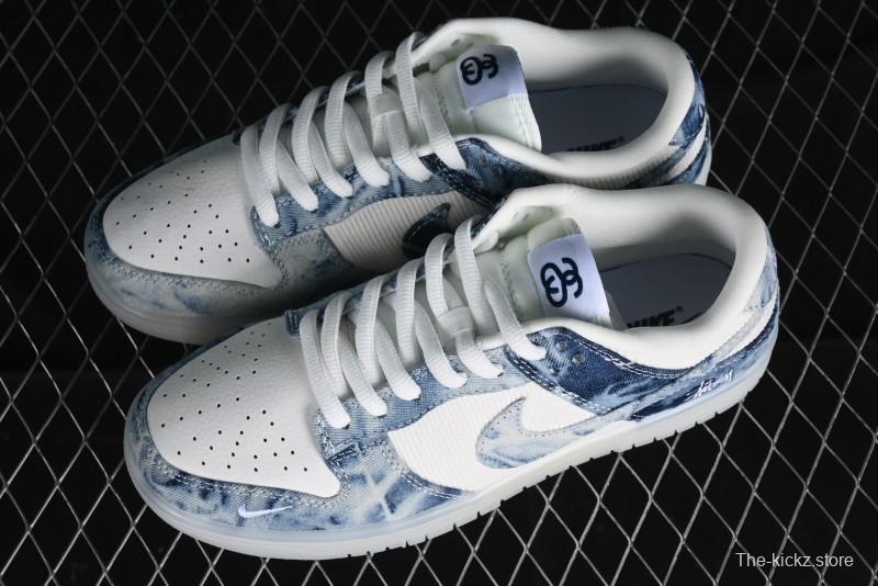 Nike SB Dunk Low Stussy Collaboration - Crystal Denim Anniversary Custom Low-Top Casual Skate Shoes - JH8039-937