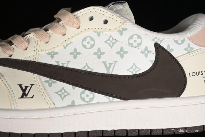 Nike Travis Scott x Fragment Design x Jordan Air Jordan 1 Low OG SP AJ1 LV Beige Brown Print Casual Sneakers - LJ5188-006