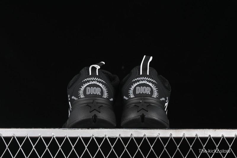 Dior Chrono Round Toe Lace-Up Lifestyle Casual Running Sneakers - 6865 BLACK WHITE