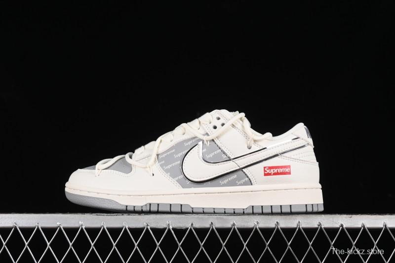 Nike SB Dunk Low Supreme Collaboration - Beige White Fox Lettering Anniversary High-End Custom Low-Top Casual Skate Shoes - JJ5688-106