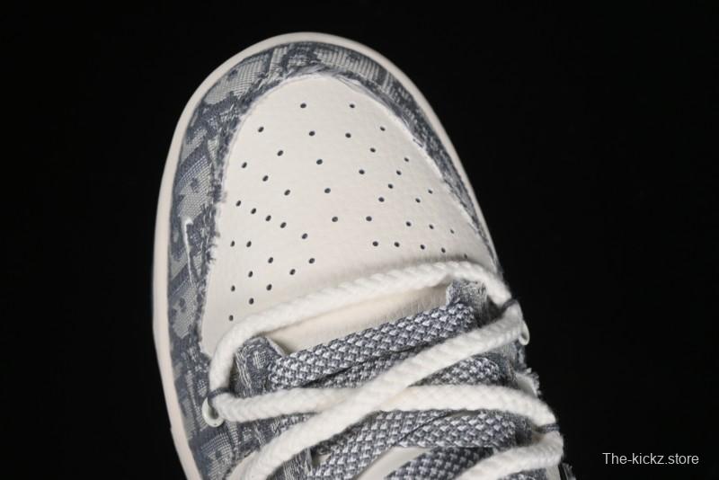 Nike SB Dunk Low Dior Collaboration - Strap Woven Grey Check Anniversary High-End Custom Low-Top Casual Sneakers - SJ2068-285