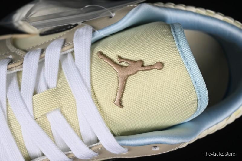 Nike Air Jordan 1 Low Retro Basketball Shoes in Soft Beige with Black Logo Accent - HQ3440-101