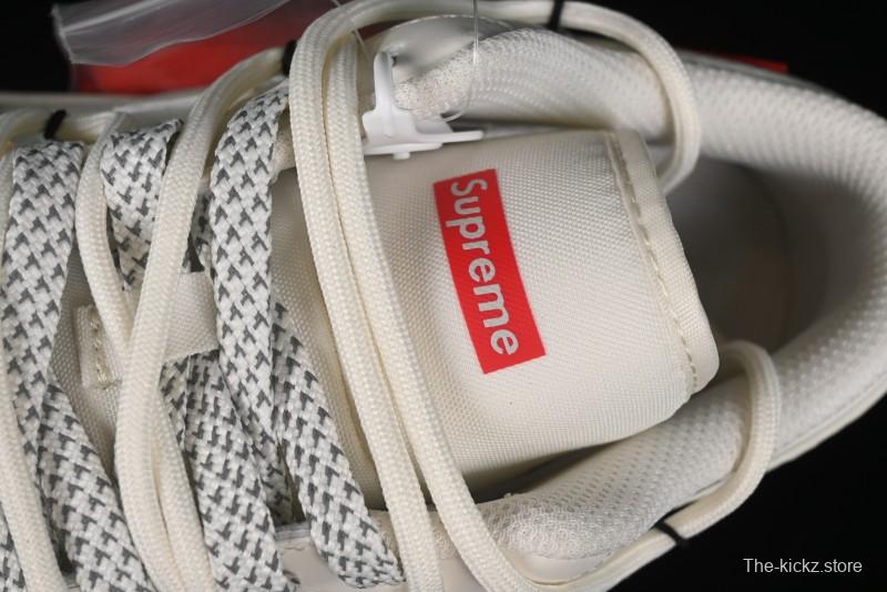 Nike Air Jordan 1 Low Supreme Collaboration - Retro Basketball Shoes in Off-White Red with Small Logo - SJ9950-017