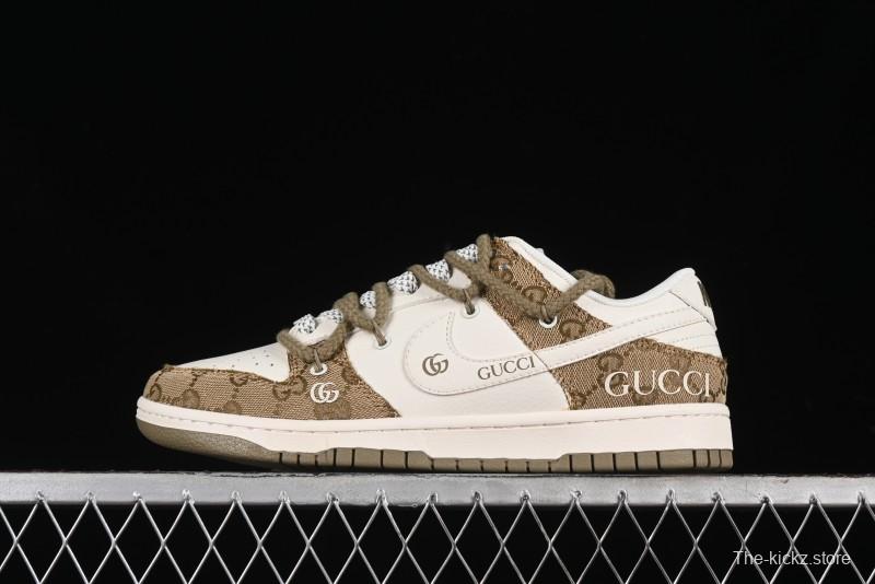 Nike SB Dunk Low Gucci Collaboration - Yellow Denim with Subtle Pattern and White Swoosh Anniversary High-End Custom Low-Top Casual Sneakers - SJ2068-273