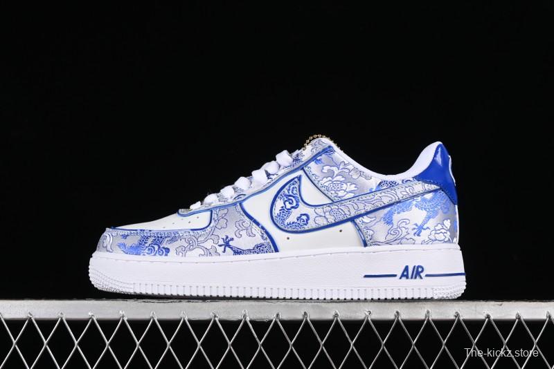 Nike Air Force 1 '07 Low DIY Blue and White Porcelain Dragon Embroidery Casual Sneakers - CW2288-201