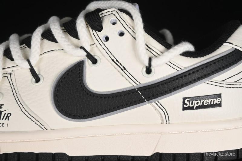 Nike SB Dunk Low Supreme Collaboration - Beige Black Mini Swoosh Anniversary Customized Low-Top Casual Skate Shoes - XX2025-566