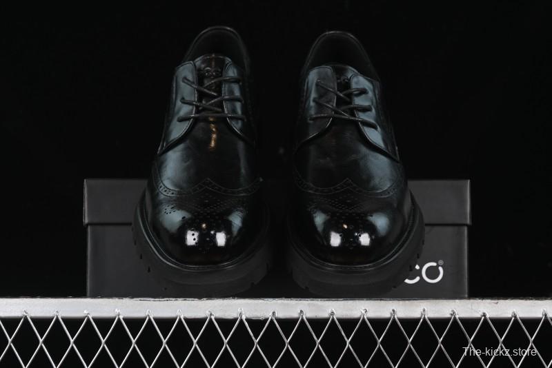 Ecco Block Brogue Business Derby Round Toe Genuine Leather Dress Shoes - 63667201001
