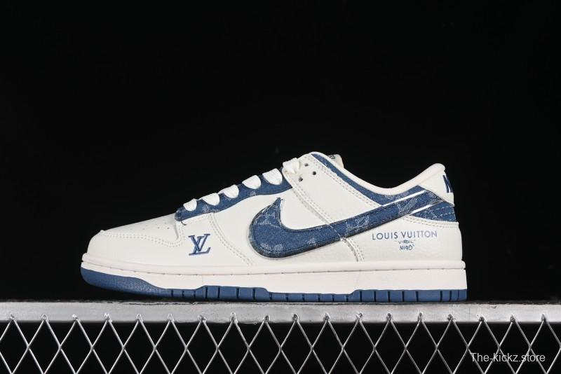 Nike SB Dunk Low LV Collaboration - Light Blue Denim Hook Anniversary High-End Custom Low-Top Casual Skate Shoes - JH8310-955