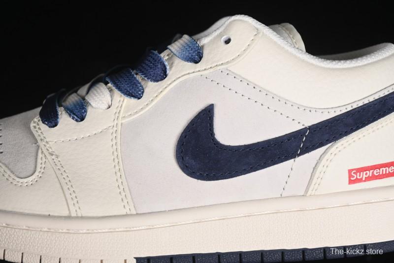Nike Air Jordan 1 Low Supreme Collaboration - Deep Blue Two-Tone Sole Retro Basketball Shoes - SJ9950-020