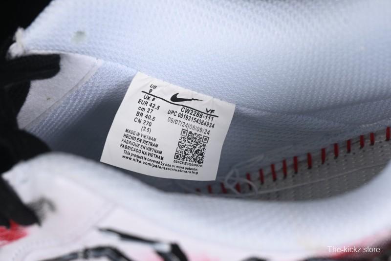 Nike Air Force 1 '07 Low Casual Sneakers with 2D Black and White Hand-Painted Blood Night Stitching Design - CW8822-011