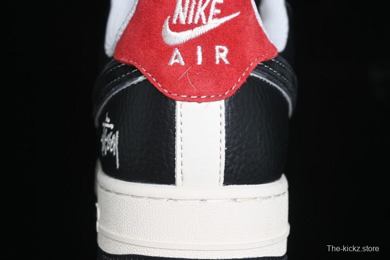 Nike Air Force 1 '07 Low Stussy Collaboration - Beige Black Pattern Red Outsole Low Top Casual Sneakers - XZ6188-339