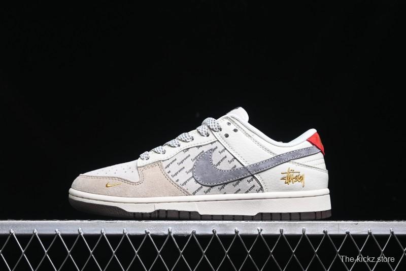 Nike SB Dunk Low Stussy Collaboration - Beige Grey Gold Embroidery Anniversary High-End Custom Low-Top Casual Skate Shoes - XS1086-001