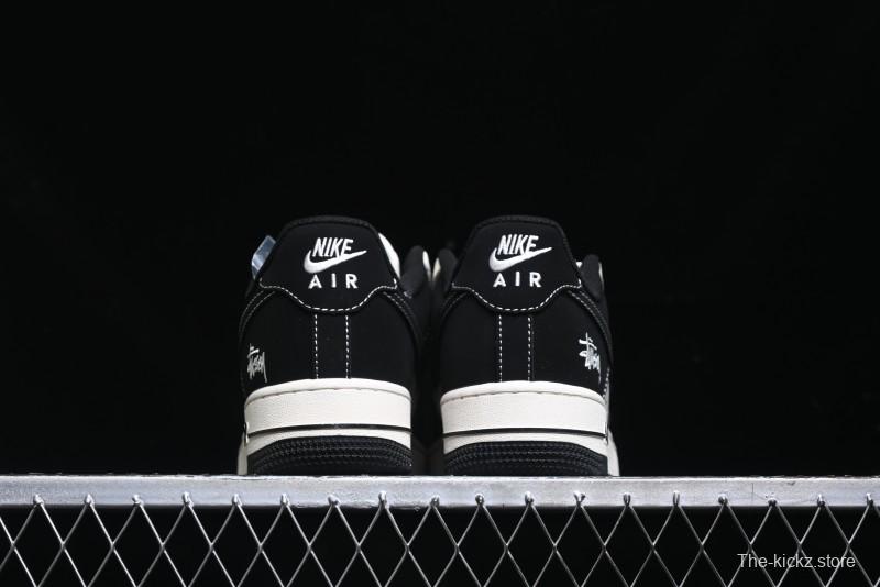Nike Air Force 1 '07 Low Stussy Collaboration - Black White Mini Swoosh Low-Top Casual Sneakers - SJ6698-010