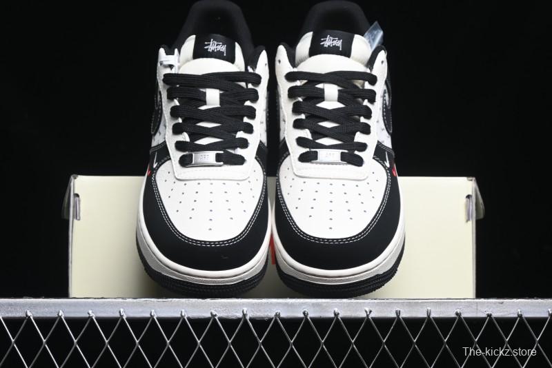 Nike Air Force 1 '07 Low Stussy Collaboration - Black White Mini Swoosh Low-Top Casual Sneakers - SJ6698-010