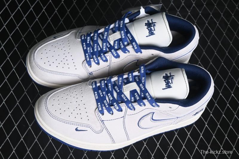 Nike Air Jordan 1 Low Stussy Collaboration - Premium Custom Retro Basketball Shoes with Blue-Grey Accents - DM9188-006