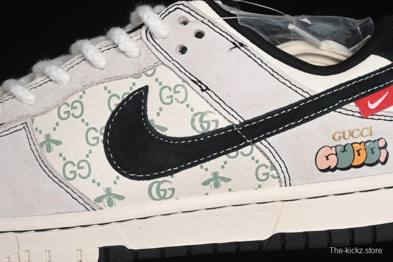 Nike SB Dunk Low Gucci Collaboration - Bumblebee Series Grey Black Hook Anniversary High-End Custom Low-Top Casual Skate Shoes - MM1089-029