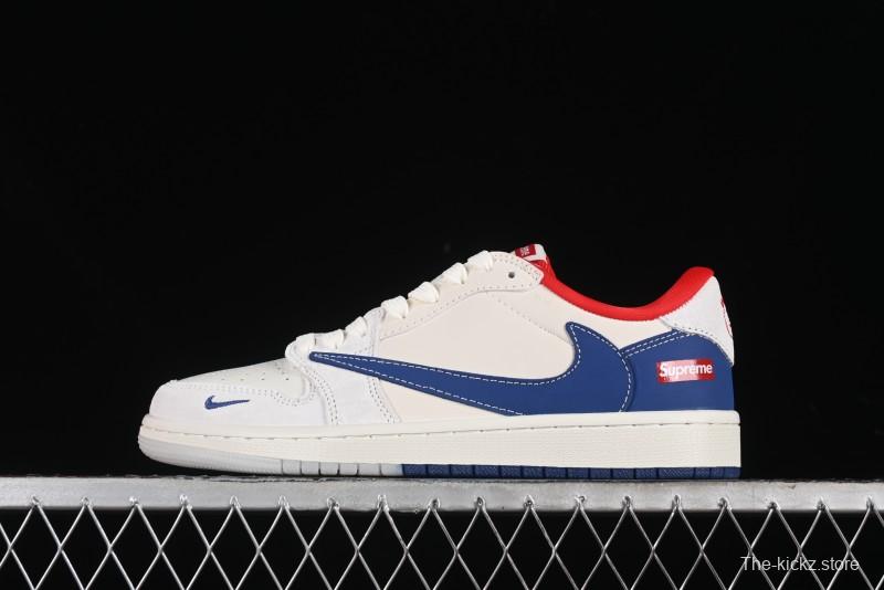 Nike Travis Scott x Fragment Design x Air Jordan 1 Low OG SP AJ1 Supreme Collaboration - Blue White Colorway Low Top Casual Sneakers CH6336-016