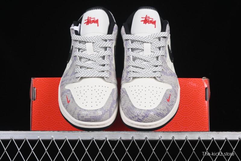 Nike Air Jordan 1 Low AJ1 Stussy Snake Year Limited Edition Purple Snake Grain High-End Custom Retro Basketball Shoes - FC1688-201