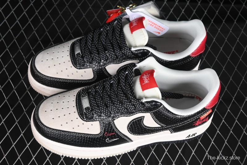 Nike Air Force 1 '07 Low Stussy Collaboration Year of the Snake Limited Edition Black Snake Dual-Color Casual Sneakers - HH7518-034