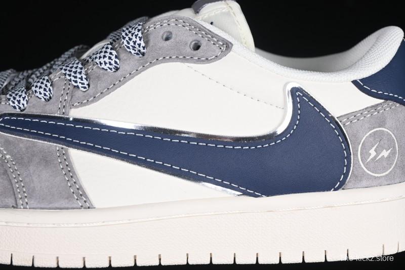 Nike Travis Scott x Fragment Design x Air Jordan 1 Low OG SP AJ1 Retro Sneakers with Reverse Swoosh - CF3688-066