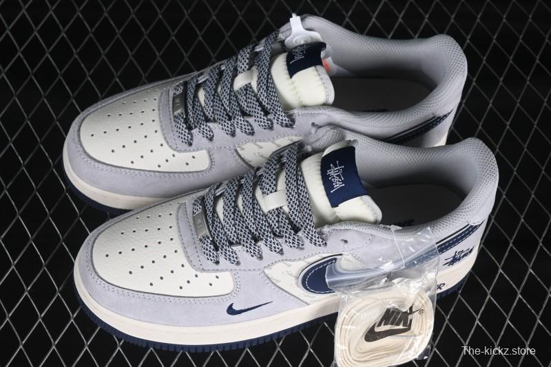 Nike Air Force 1 '07 Low Stussy Collaboration Grey Blue Swoosh Casual Sneakers - XZ3318-088