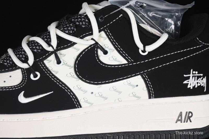 Nike Air Force 1 '07 Low Stussy Collaboration Black White Lace-Up Low-Top Casual Sneakers - SJ1198-108