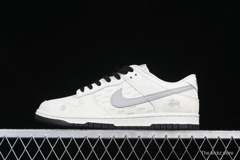 Nike SB Dunk Low Stussy Collaboration Barcode Embroidery Grey Hook Anniversary Custom Low-Top Casual Skate Shoes - DJ2024-054