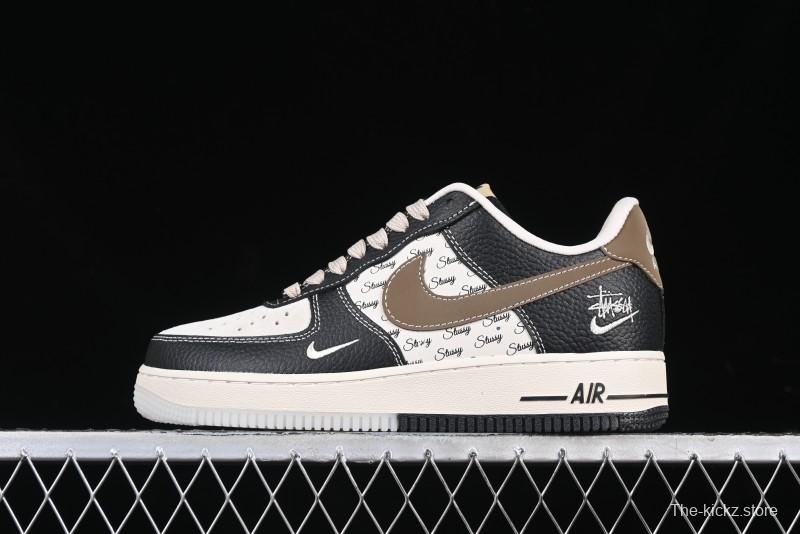 Nike Air Force 1 '07 Low Stussy Collaboration Black Leather & Gum Sole Low-Top Casual Sneakers - CH6336-519