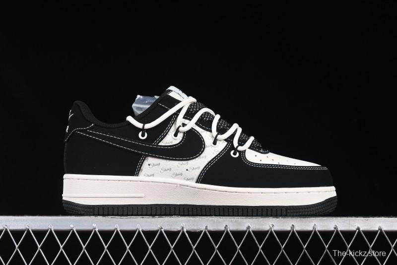 Nike Air Force 1 '07 Low Stussy Collaboration Black White Lace-Up Low-Top Casual Sneakers - SJ1198-108