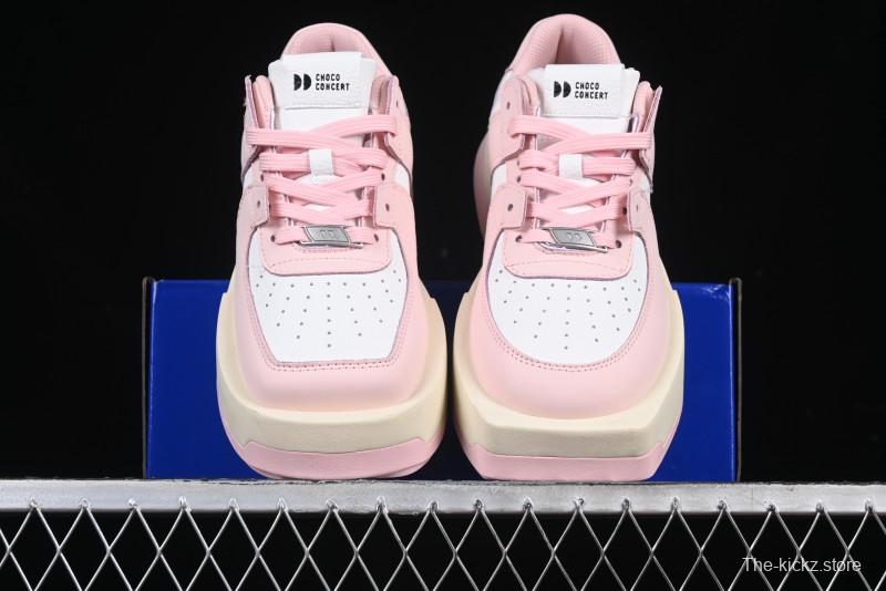 Choco Concert Leather Round Square Asymmetrical Fashion Sneakers White Pink - AJE5