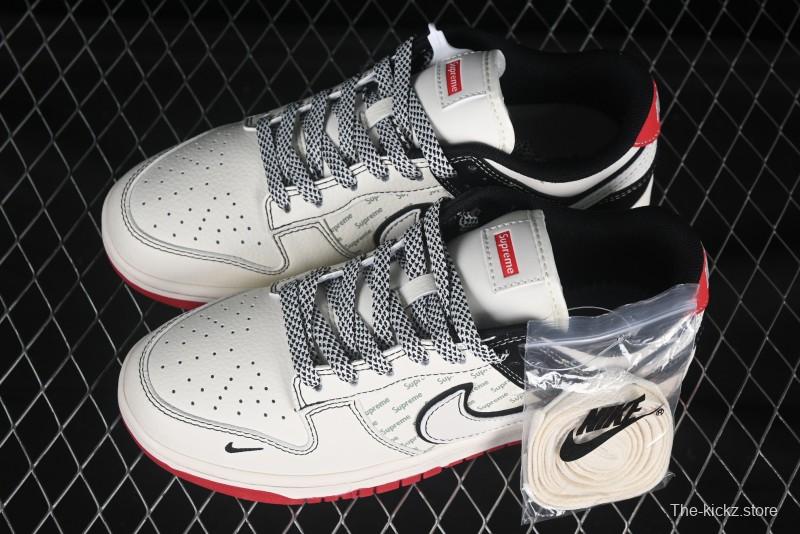 Nike SB Dunk Low Supreme Collaboration Black Red Double Swoosh Anniversary High-End Custom Low-Top Casual Skate Shoes - XS6089-504