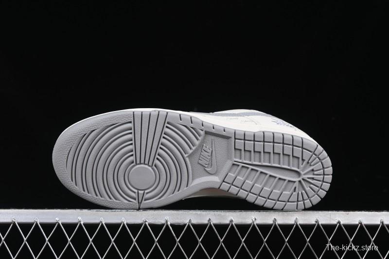 Nike SB Dunk Low Stussy Collaboration Light Grey Brushed Swoosh Anniversary Custom Low-Top Casual Sneakers - XX2025-608
