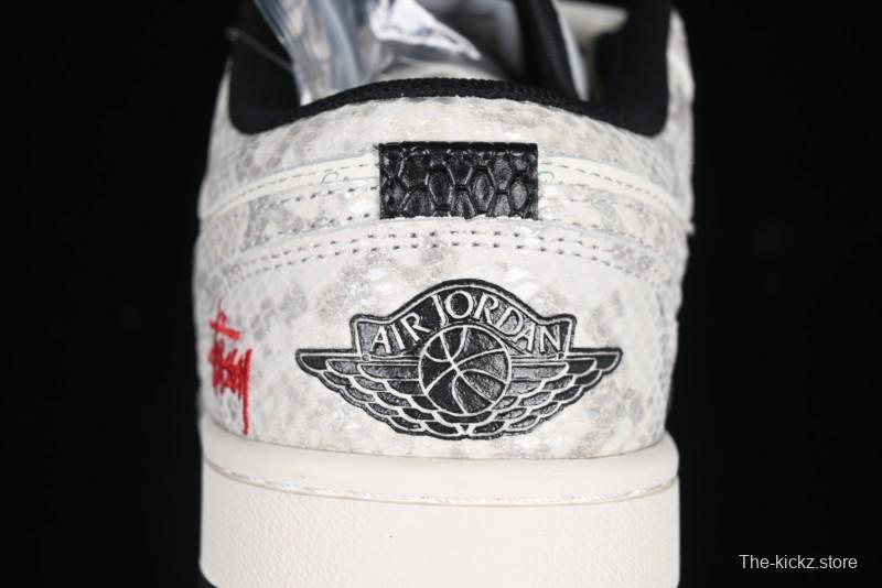 Nike Air Jordan 1 Low Retro Basketball Shoes - Stussy Grey Snake Custom - FC1688-200