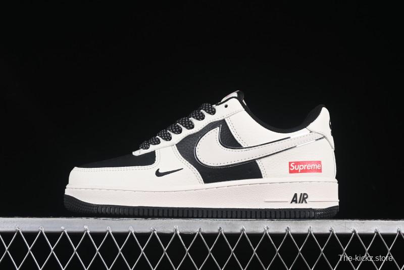 Nike Air Force 1 '07 Low Supreme Collaboration Beige Black Spliced Casual Sneakers with Strap - HH7518-056