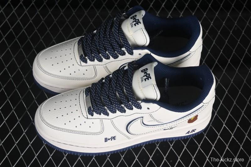 Nike Air Force 1 '07 Low Bape Collaboration Off-White Navy Blue Casual Sneakers - HH7518-066