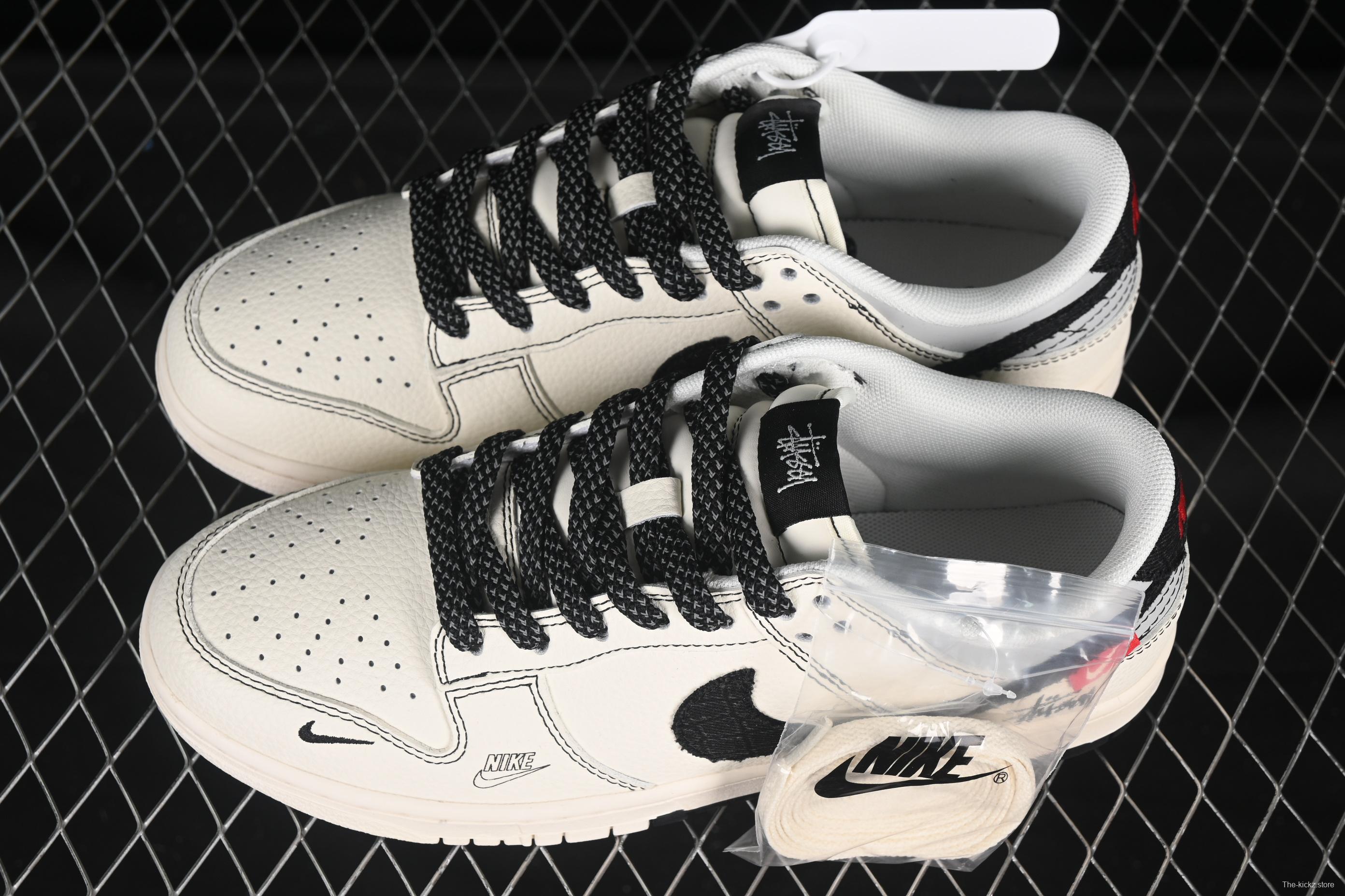 Nike SB Dunk Low Stussy Collaboration Dual-Tone Black Canvas Anniversary Custom Low-Top Casual Skate Shoes - ZH2598-266