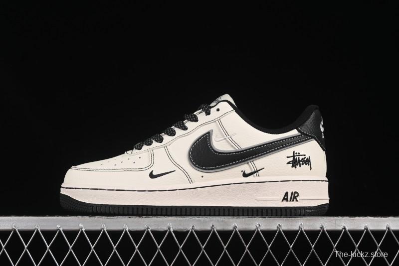 Nike Air Force 1'07 Low Stussy Collaboration Black Swoosh Casual Sneakers - HH7518-059