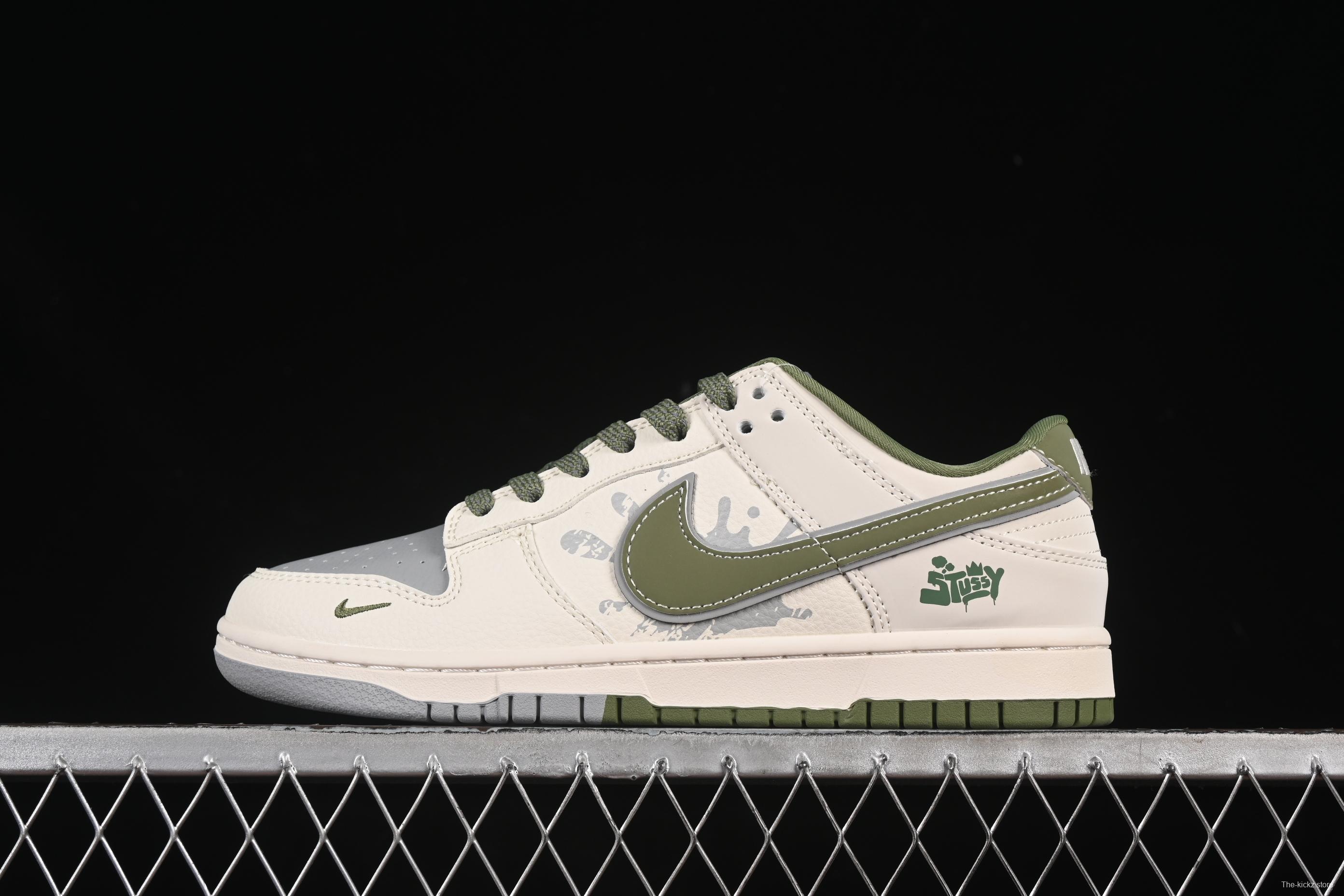 Nike SB Dunk Low Stussy Collaboration Two-Tone Explosion Green Swoosh Anniversary High-End Custom Low-Top Casual Skate Shoes - XS6089-594